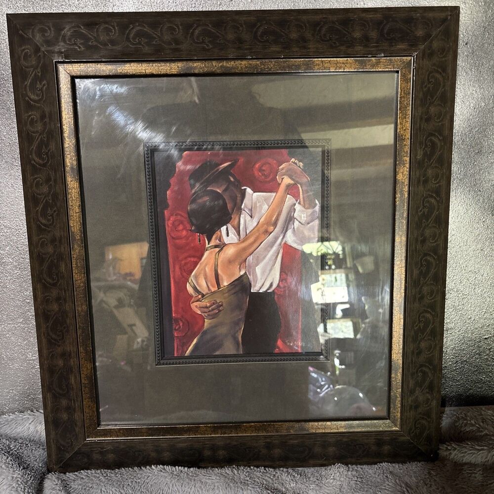 Trish Biddle "Spanish Heat" Framed Art Print Art Deco Tango Dancers 21”X19”